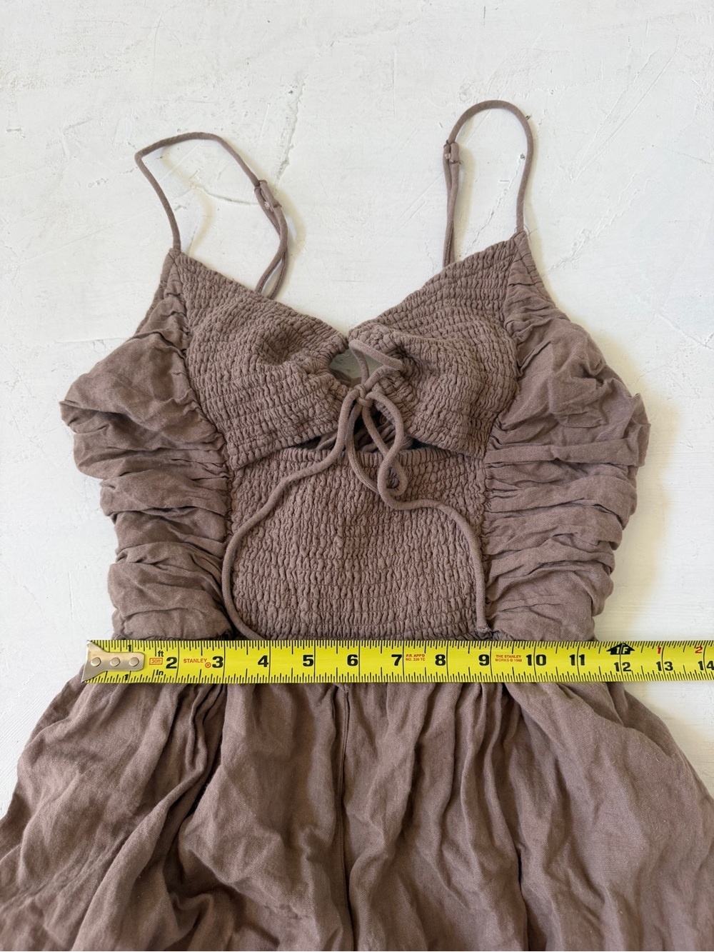 Free People Endless Summer Day Glow One Piece Smocked cutouts Jumpsuit Taupe M - Picture 8 of 9